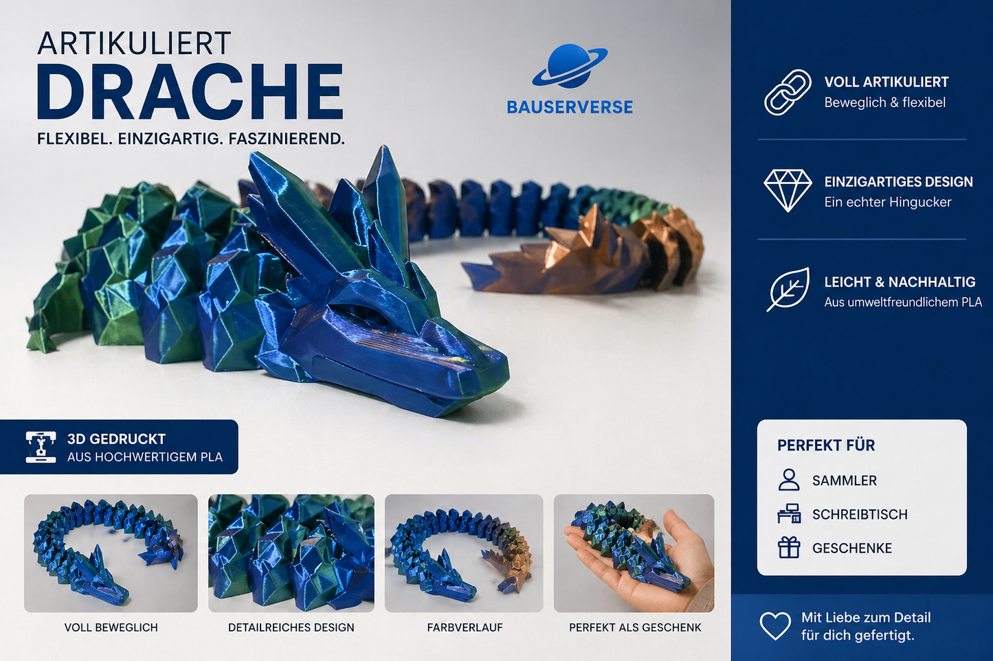 Artikulierter Stacheldrache 3D Druck – Beweglicher Flexi Drache | Deko & Geschenk